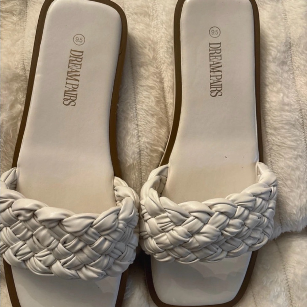 Dream Pairs White Braided Slide Mules